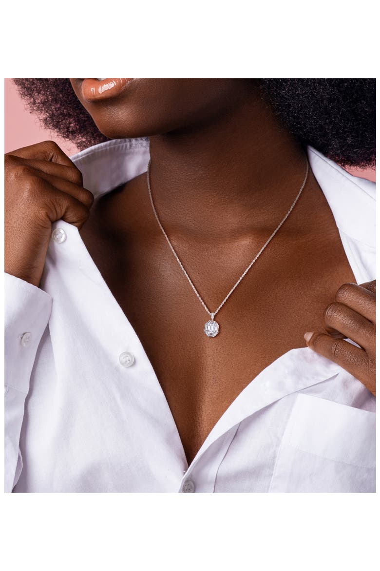 Dew Sterling Silver Lab Grown White Moissanite Stud Earrings & Necklace Set, Alternate, color, SILVER