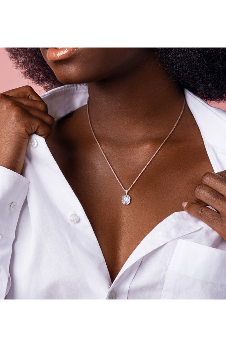 DELMAR Dew Sterling Silver Lab Grown White Moissanite Stud Earrings & Necklace Set, Alternate, color, Silver