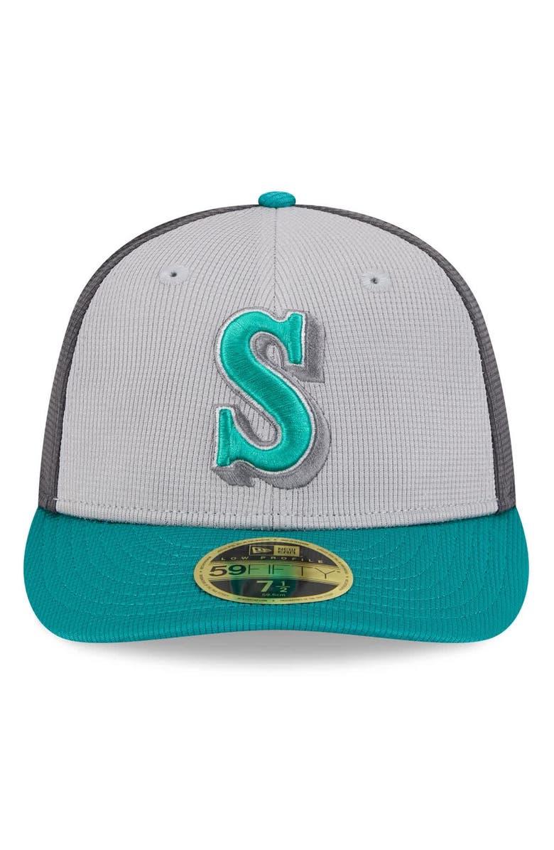 New Era Men's New Era  Gray/Aqua Seattle Mariners 2025 Batting Practice Low Profile 59FIFTY Fitted Hat, Alternate, color, 
