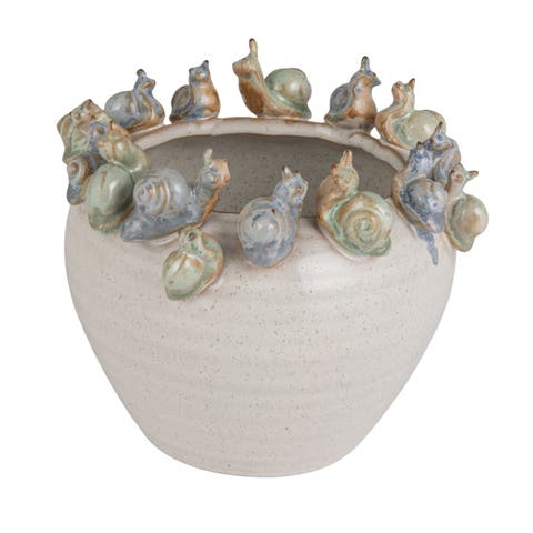 Planter with 3D Snails on Rim