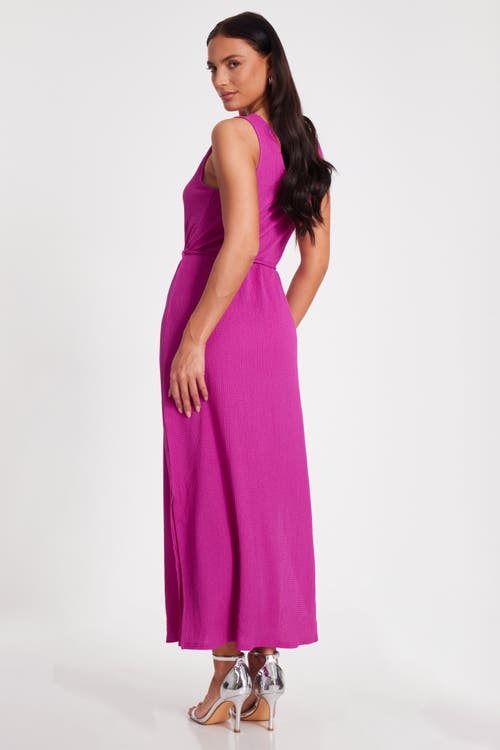 Quiz V Neck Maxi Dress With Tie Belt Detail In Magenta