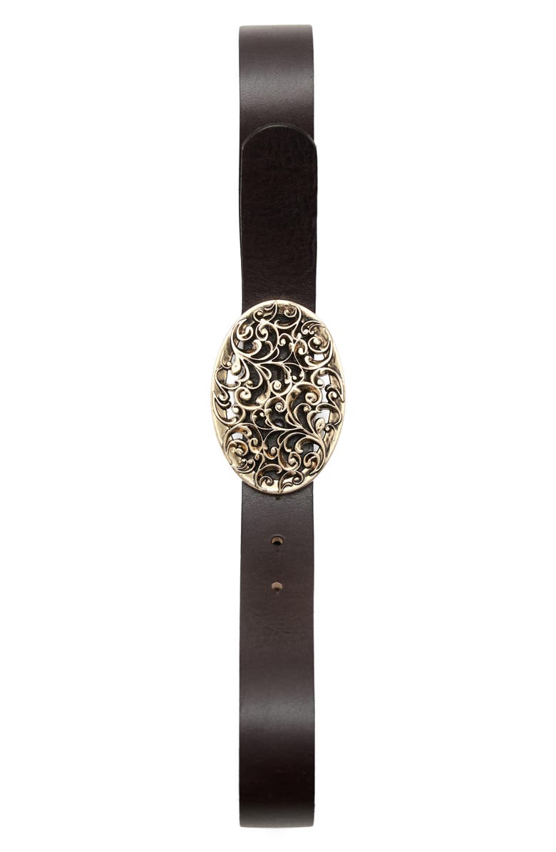 MANGO Engraved Buckle Leather Belt, Alternate, color, 