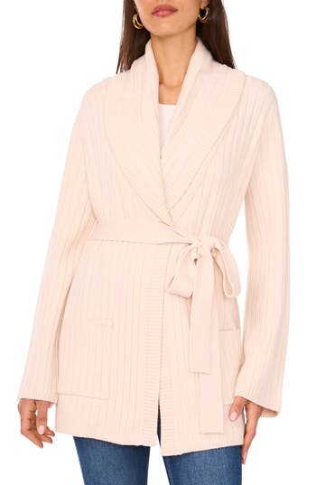 Vince Camuto Shawl Collar Belted Cardigan In White