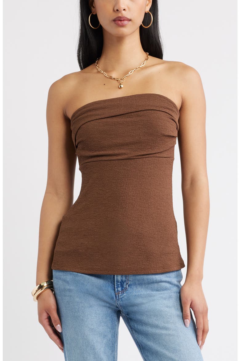 Puckered Crepe Bandeau Top, Main, color, BROWN TERRA