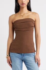 Open Edit Puckered Crepe Bandeau Top