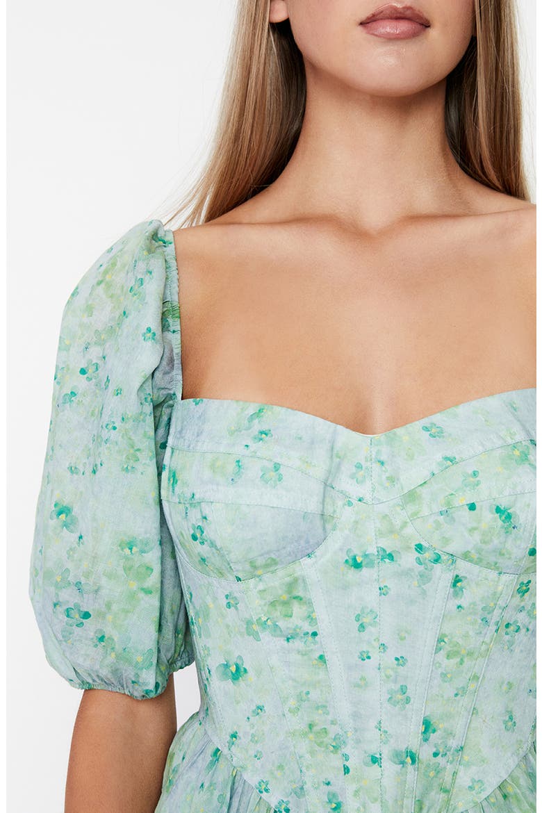 Kiah Puff Sleeve Corset Minidress, Alternate, color, GREEN FLORAL