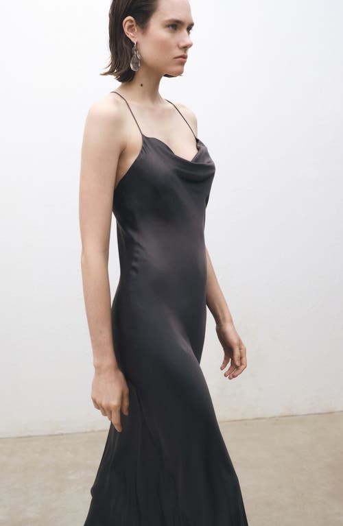 Mango Satin Midi Dress In Charcoal