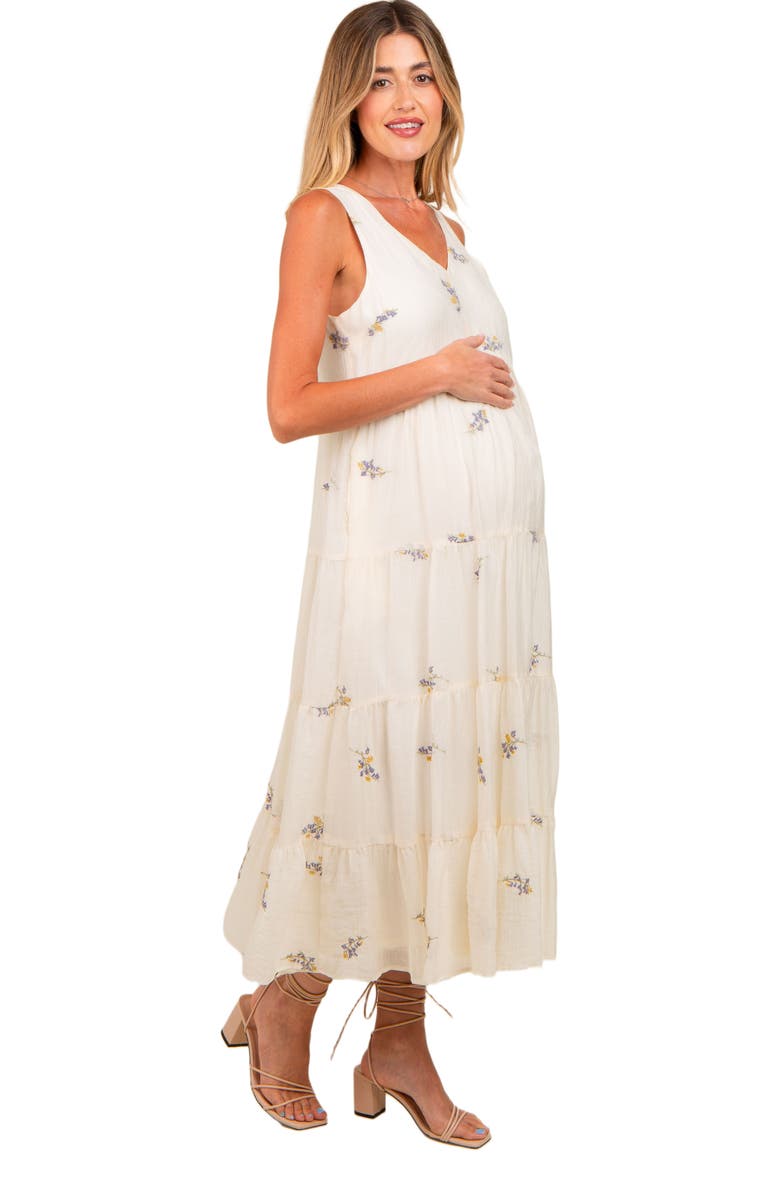 PinkBlush Ditsy Floral Embroidered V Neck Tiered Dress, Alternate, color, Lavender