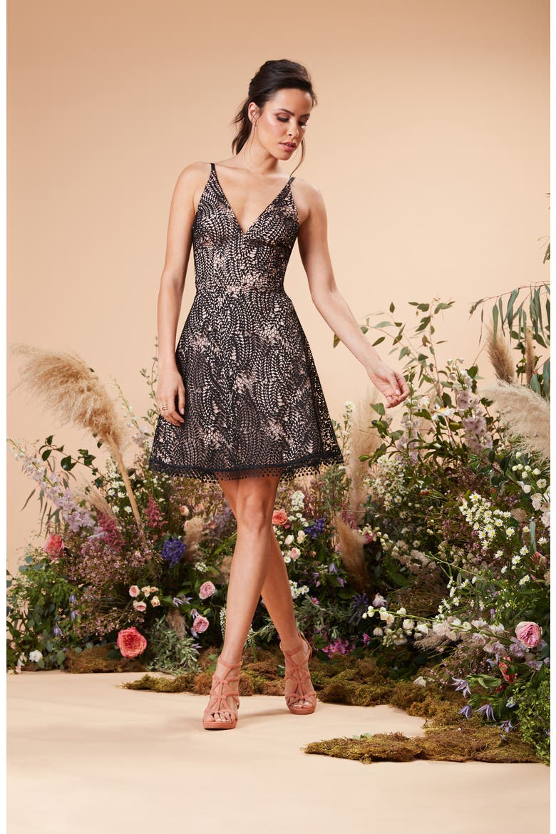 Piper Crochet Lace Cocktail Dress, Alternate, color, BLACK/ NUDE