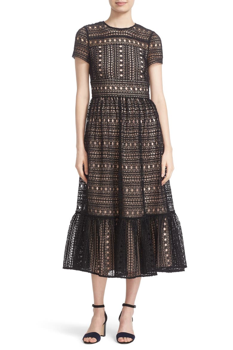 lace midi dress, Main, color, BLACK