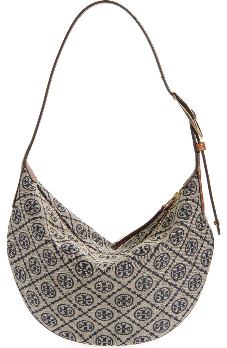 Tory Burch Small T Monogram Jacquard Balloon Bag, Alternate, color, Tory Navy