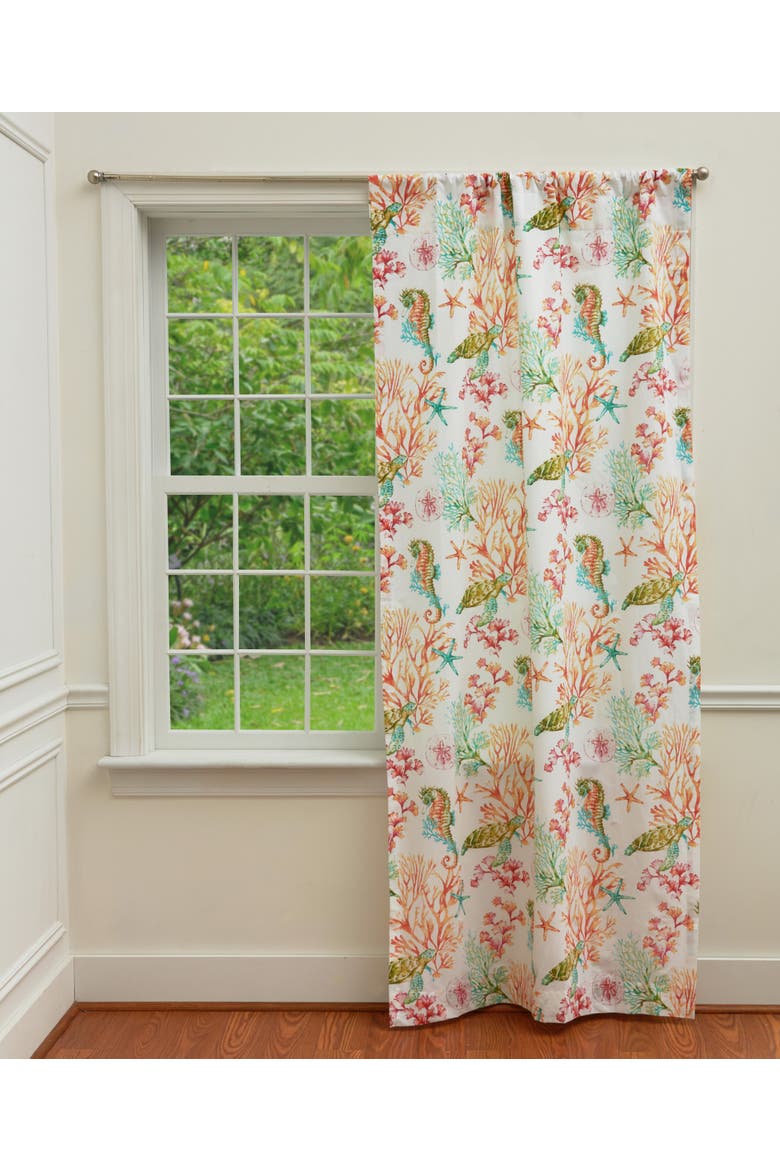 Atlantis Curtain Pair Seahorse Starfish Sand Dollar Turtle Valance 84", Main, color, White