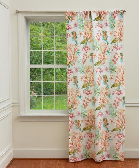 Atlantis Curtain Pair Seahorse Starfish Sand Dollar Turtle Valance 84"