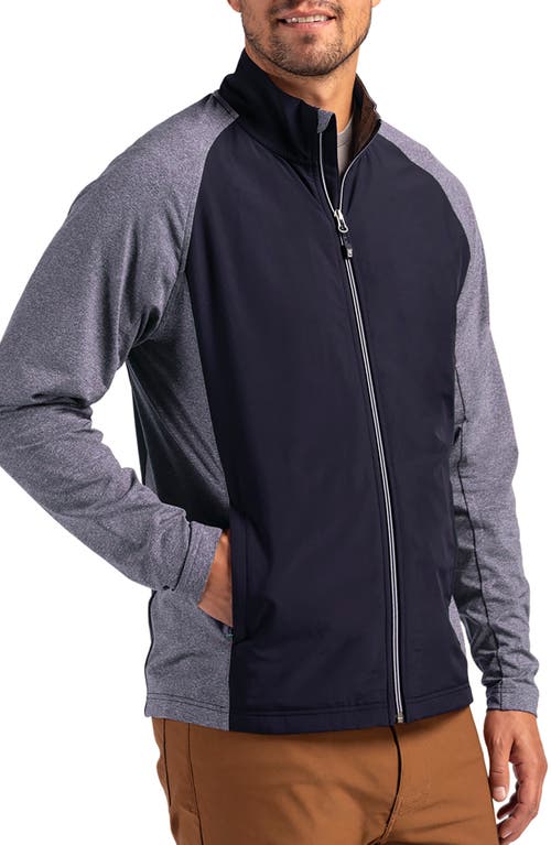 Cutter & Buck Adapt Hybrid Full Zip Jacket In Navy Blue Heather/navy Blue