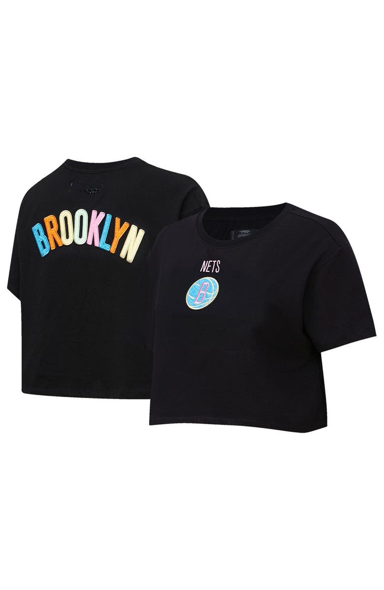 PRO STANDARD Women's Pro Standard Black Brooklyn Nets Washed Neon Cropped Boxy T-Shirt, Main, color, 