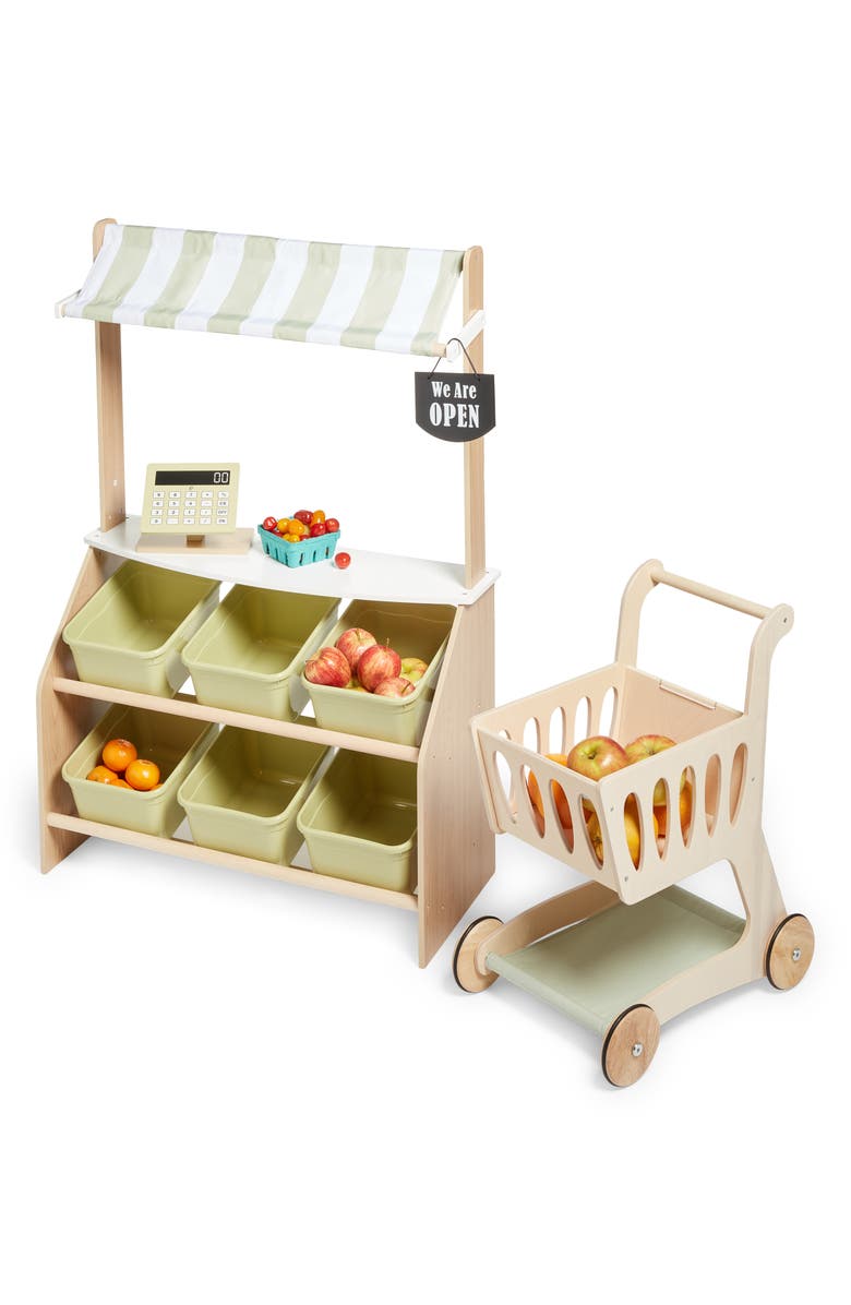 Teamson Kids Little Helper Farmers' Market Stand, Alternate, color, Olive Green