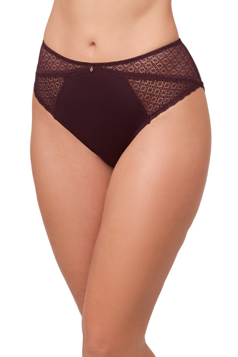 Lace & Microfiber Briefs, Main, color, FUDGE