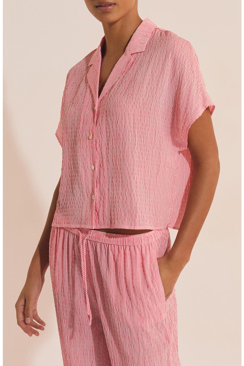 Oselia Stripe Short Sleeve Chemise Button-Up Pajama Shirt, Alternate, color, IMP FOND ROSE