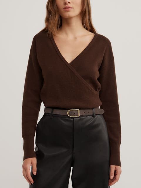Wrap Front Long Sleeve Knit Top