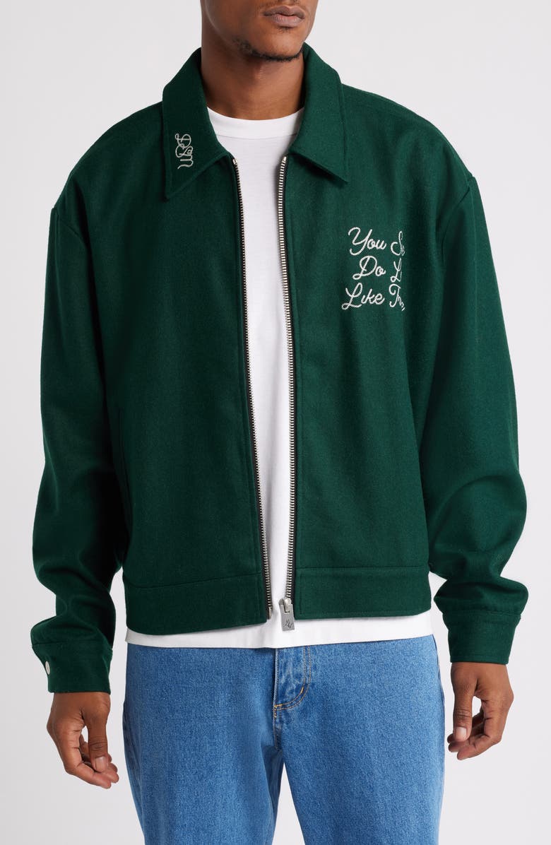 DIET STARTS MONDAY Trouble Embroidered Felted Wool Blend Jacket, Main, color, Green