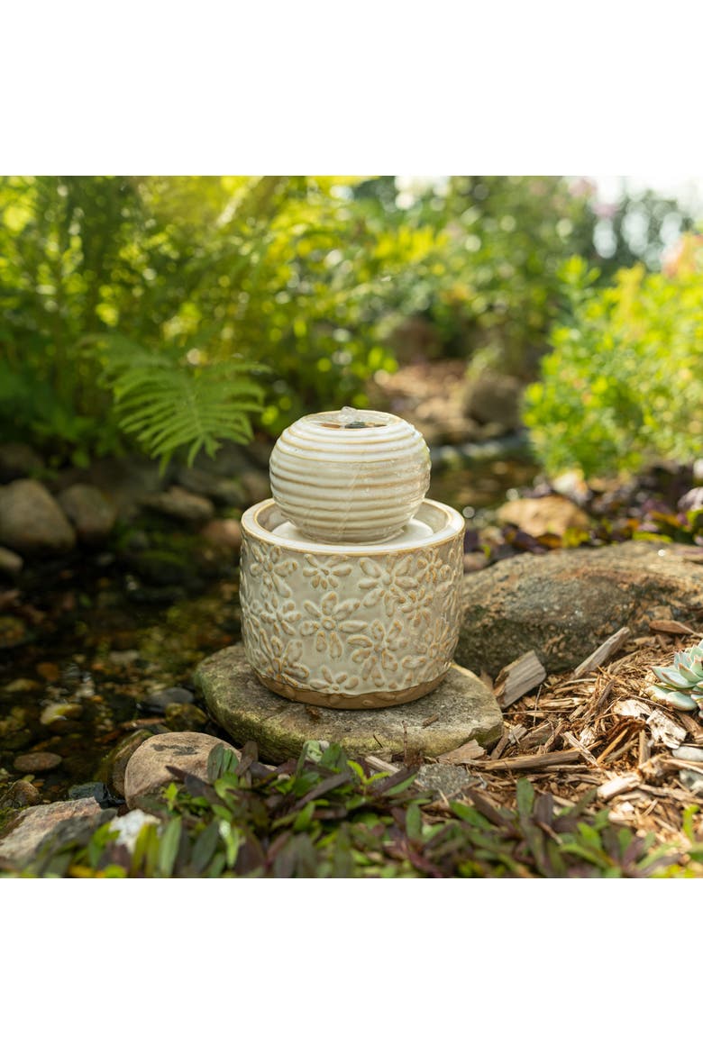7" x 8" Abeline Floral White Glaze Stoneware Antique Plug-In Decorative Water Fountain, Alternate, color, White