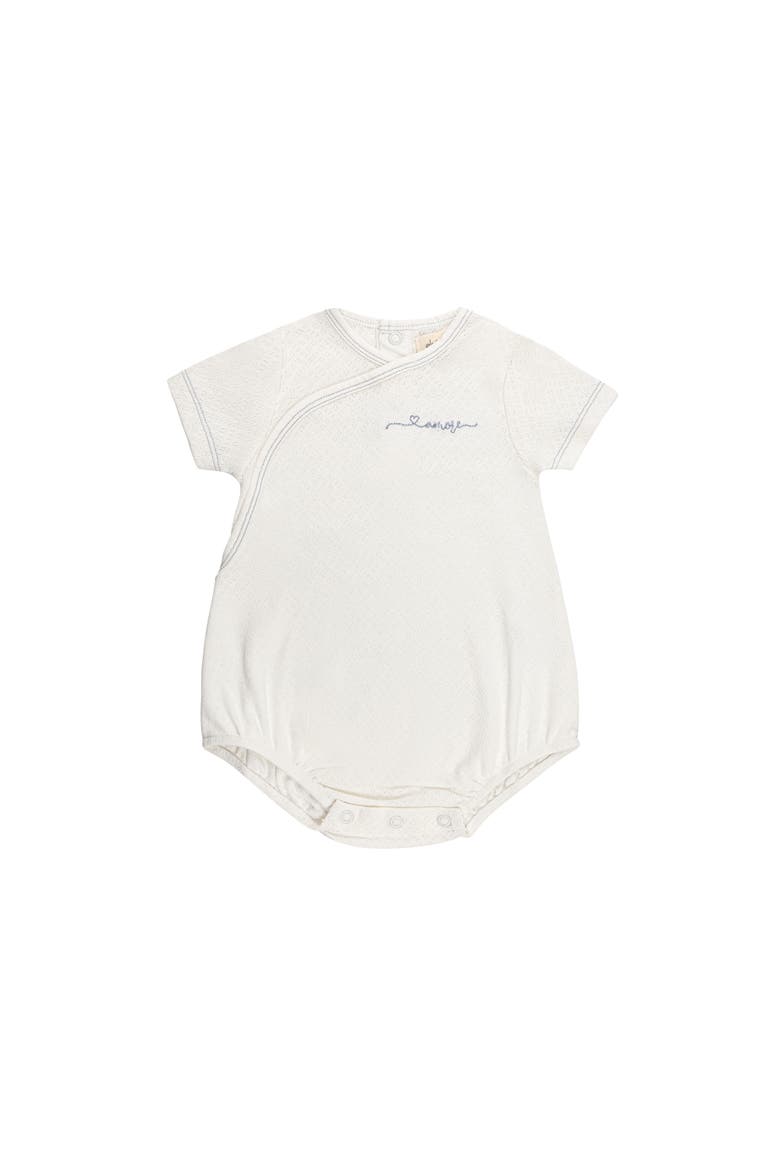 Organic Cotton Amore Pointelle Collection - Romper, Main, color, Ivory/Metallic Blue