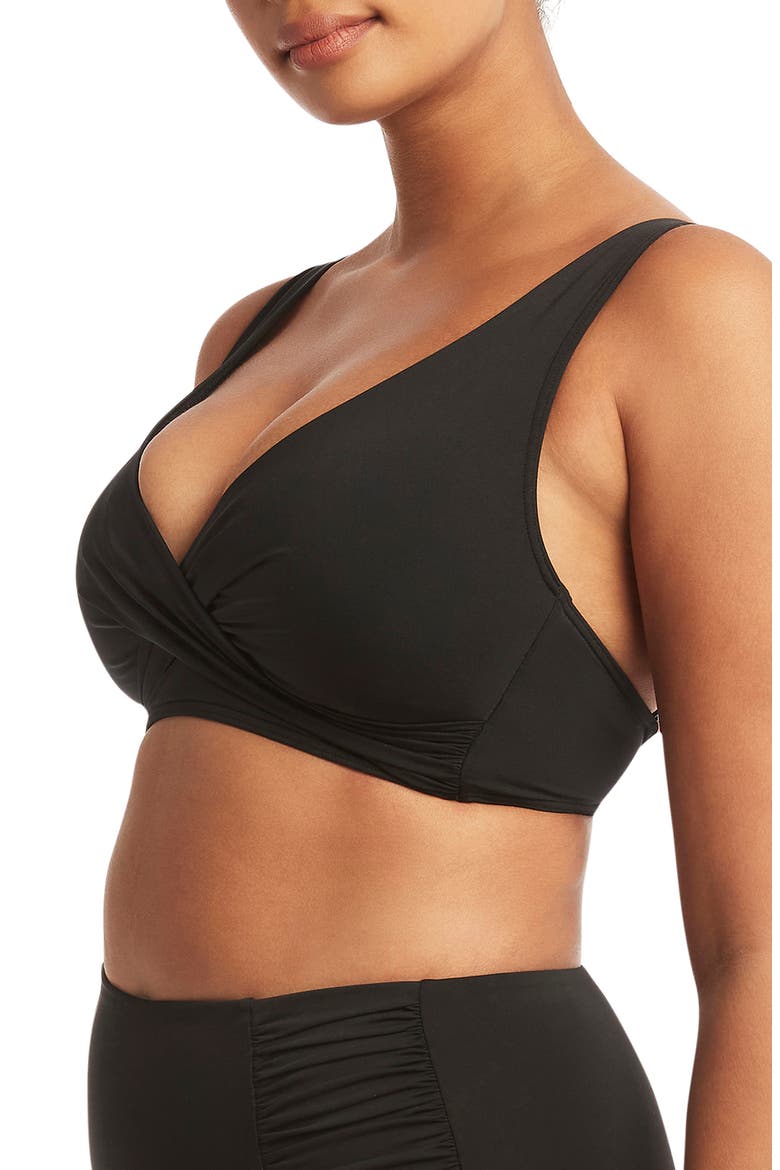 Cross Front Multifit Bikini Top, Alternate, color, BLACK