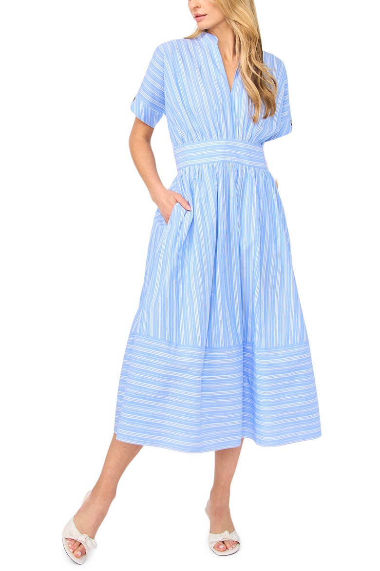 Stripe Cotton Midi Dress, Main, color, GRANADA SKY