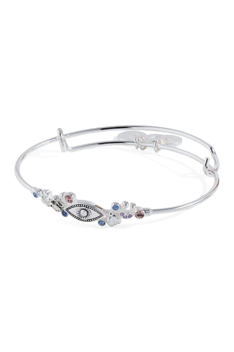 Evil Eye In Line Bangle Bracelet, Main, color, Silver