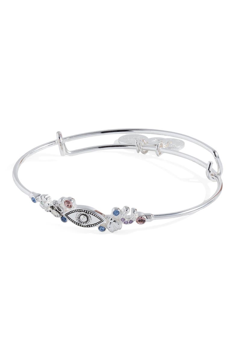 Alex and Ani Evil Eye In Line Bangle Bracelet, Main, color, Silver