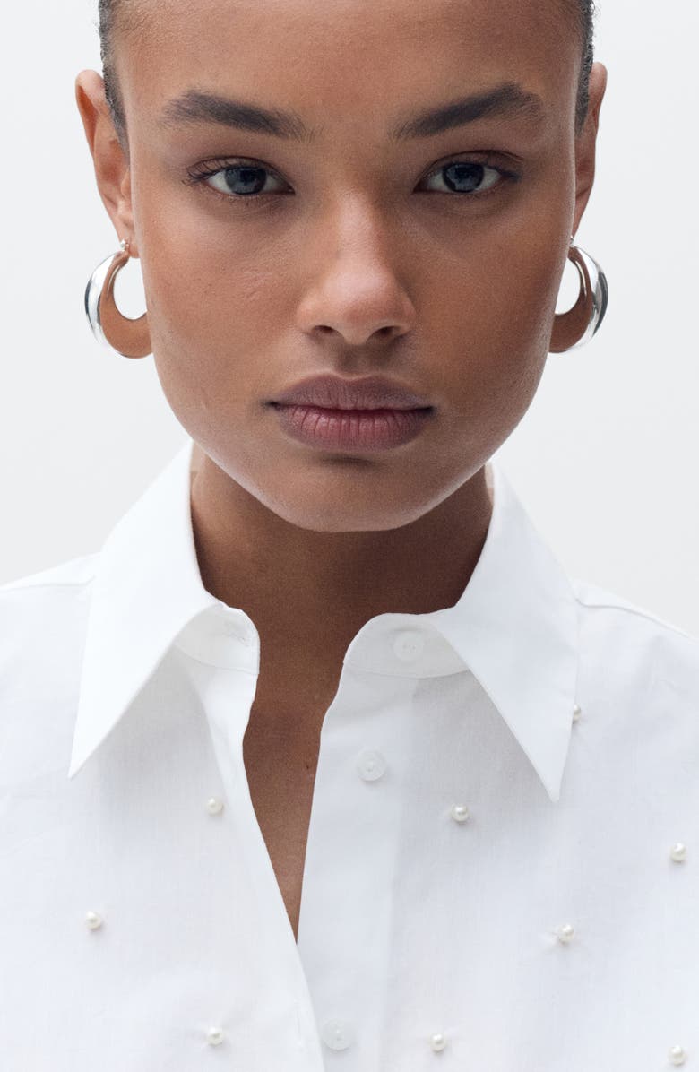 MANGO Faux Pearl Cotton Button-Up Shirt, Alternate, color, 