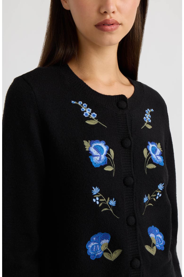 Floral Embroidered Cardigan, Alternate, color, BLACK/ BLUE
