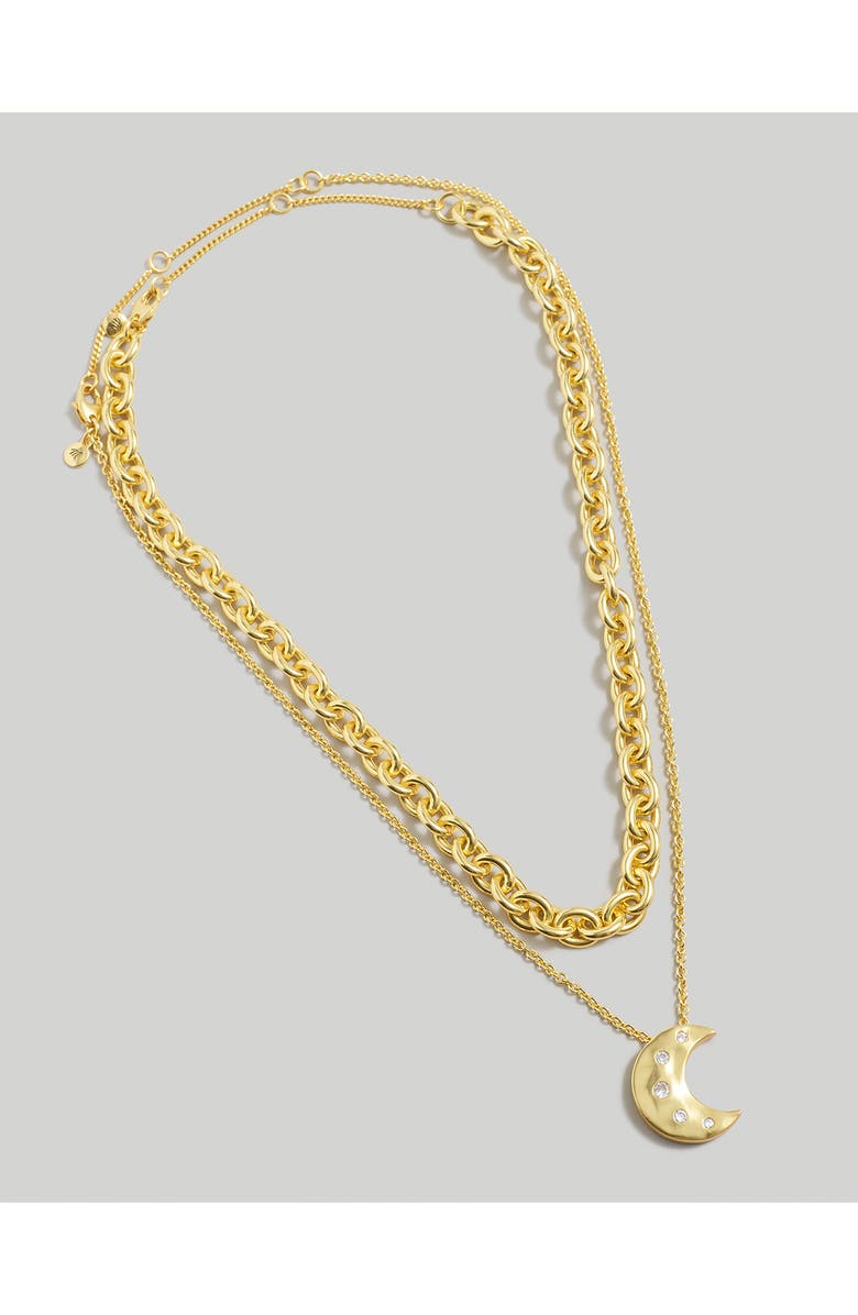 Madewell Celestial Moon Crystal Layered Pendant Necklace, Alternate, color, Vintage Gold