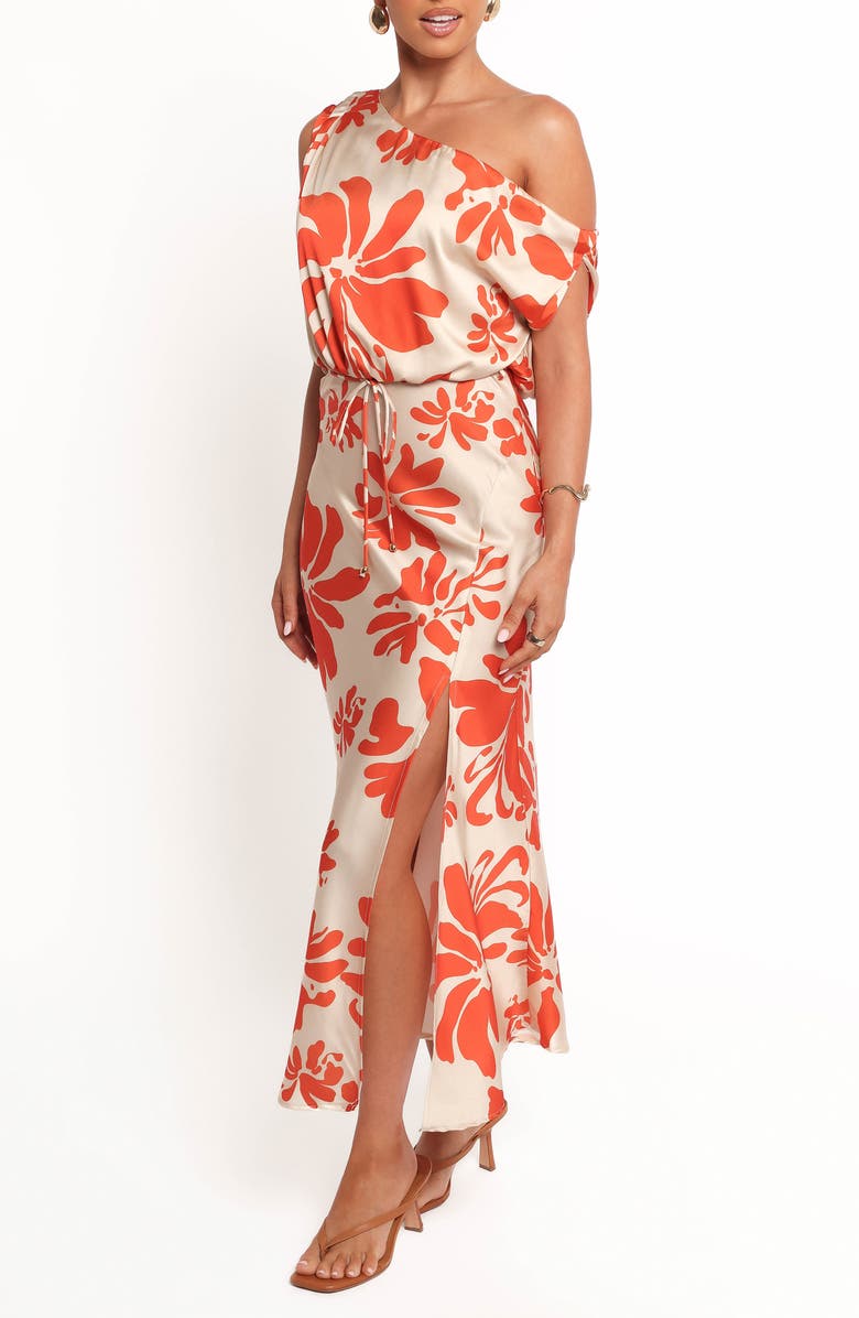 Petal & Pup Ana Floral One-Shoulder Satin Midi Dress, Alternate, color,