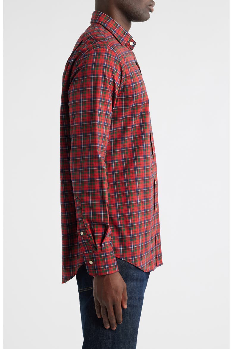 Classic Fit Plaid Cotton Twill Button-Up Shirt, Alternate, color, RED NAVY MULTI