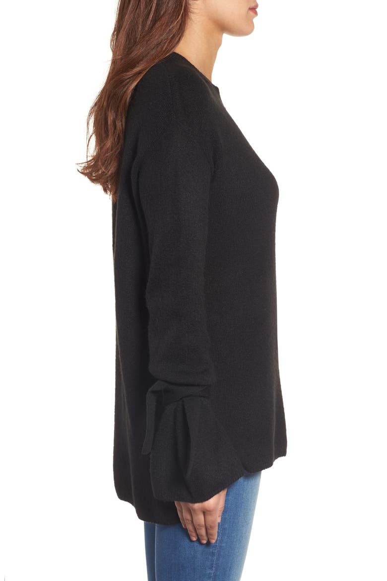 Tie Bell Sleeve Sweater, Alternate, color, BLACK