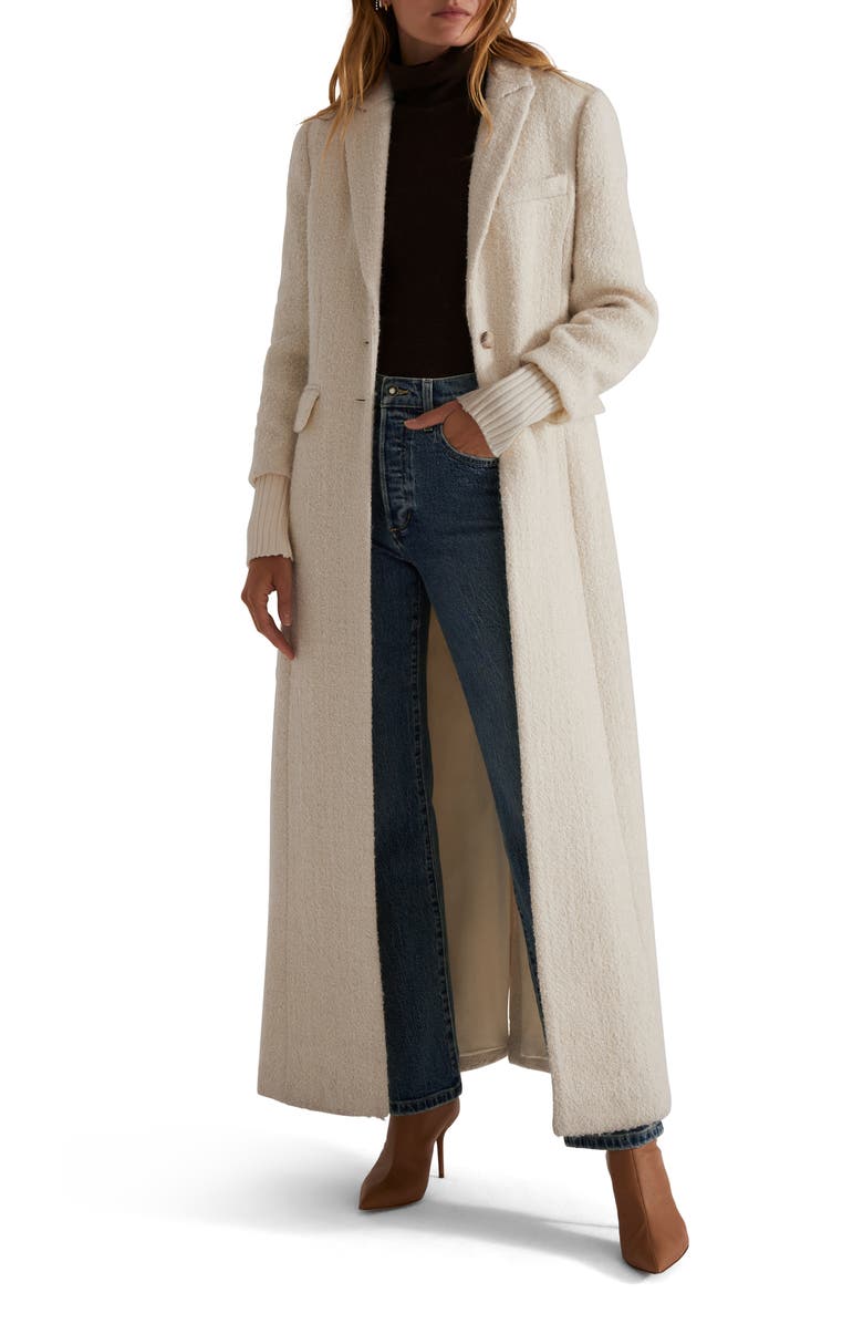 Favorite Daughter The City Longline Wool & Cotton Tweed Coat, Main, color, White Boucle