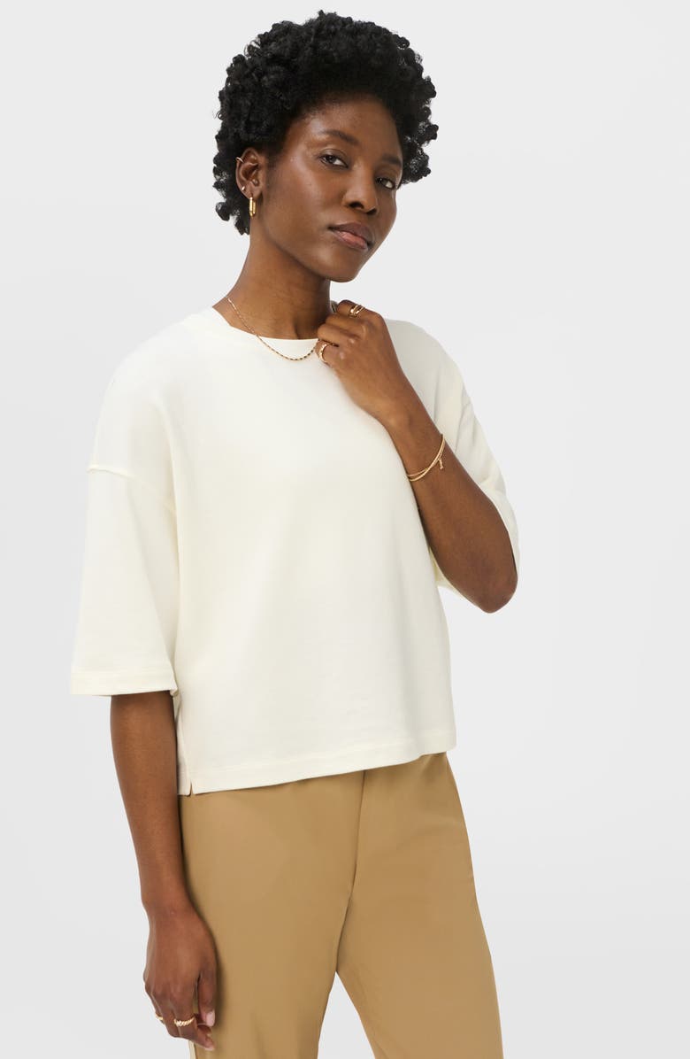 Sweaty Betty After Class Short Sleeve Cotton Blend Sweatshirt, Alternate, color, Dove White