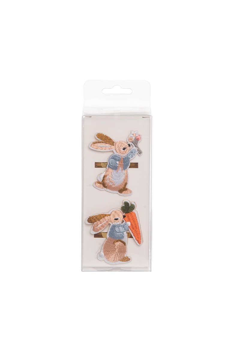 Easter Rabbit Holding Carrot Decorative Set of 4 Gold Napkin Rings, Alternate, color, Brown