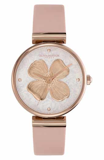 Olivia Burton Dogwood T-Bar Leather Strap Watch, 36mm