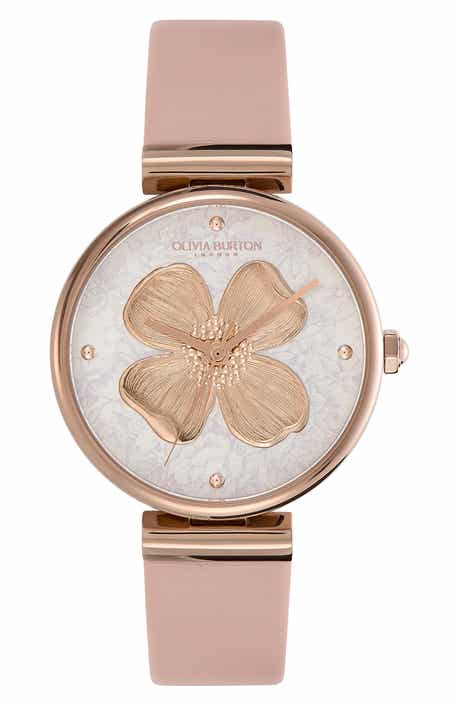 Olivia Burton Dogwood T-Bar Leather Strap Watch, 36mm