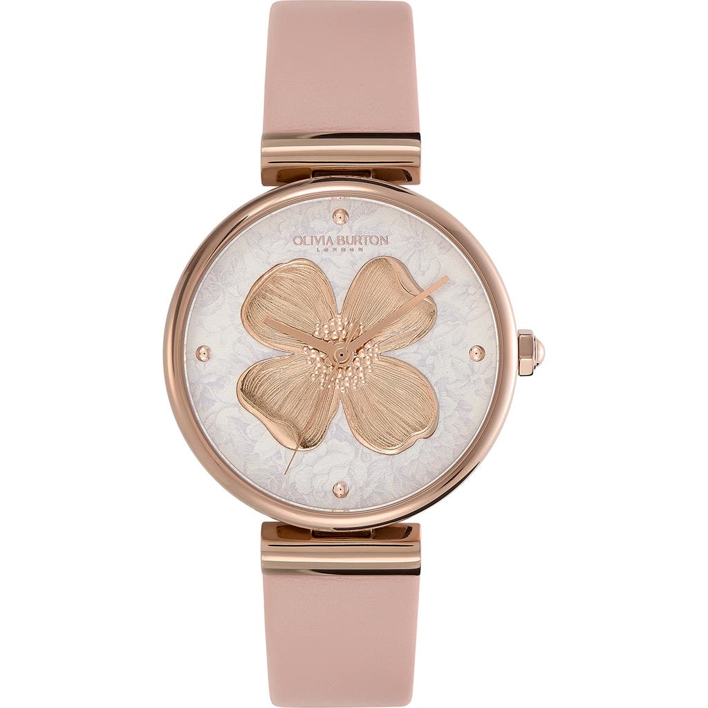 Olivia Burton Women's Dogwood Blush Leather Watch 36mm In Gold