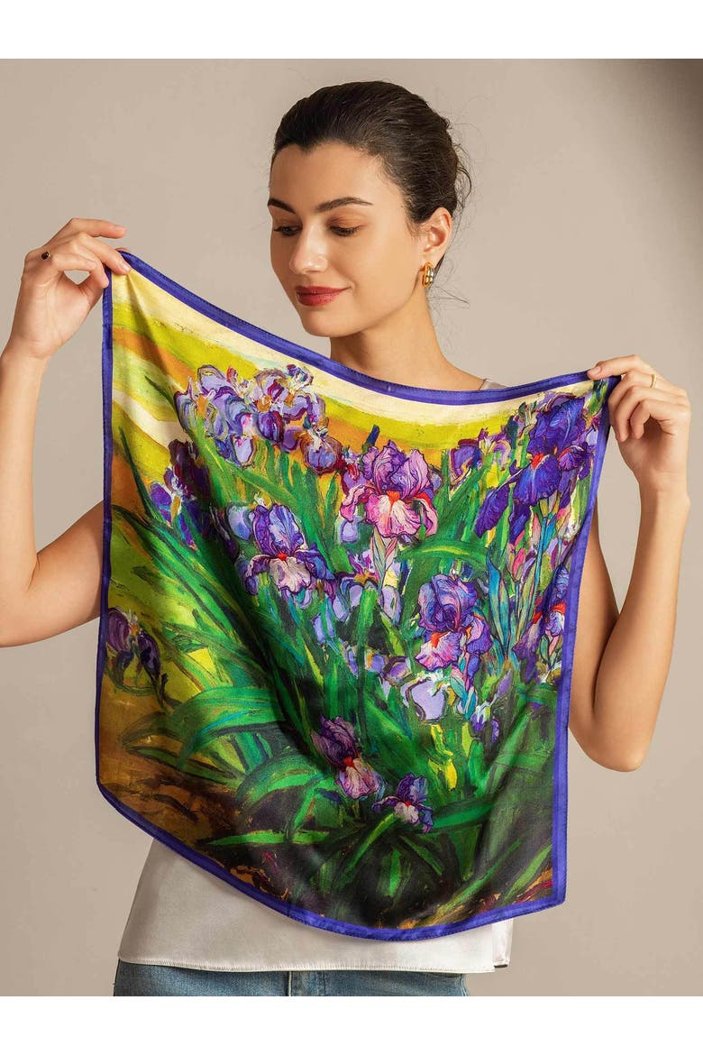 Pure silk colored square scarf, Alternate, color, Bright Purple