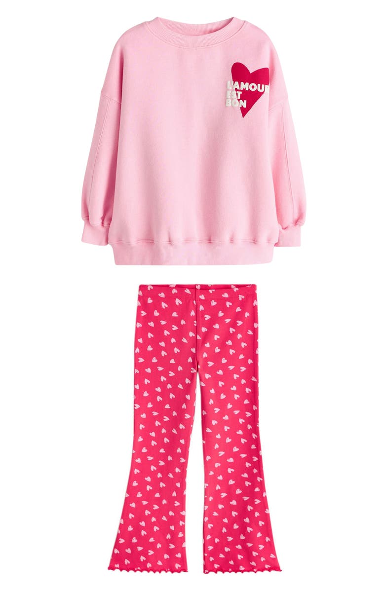 NEXT Kids' Heart Sweatshirt & Flare Leggings Set, Main, color, Pink