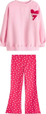 NEXT Kids' Heart Sweatshirt & Flare Leggings Set