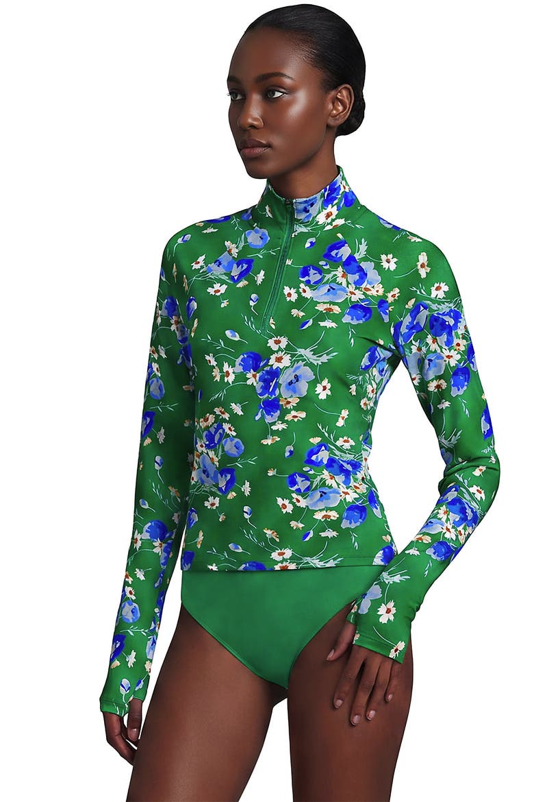 SunShade UPF 50 Quarter Zip Rash Guard, Alternate, color, Vibrant Clover Poppy Floral