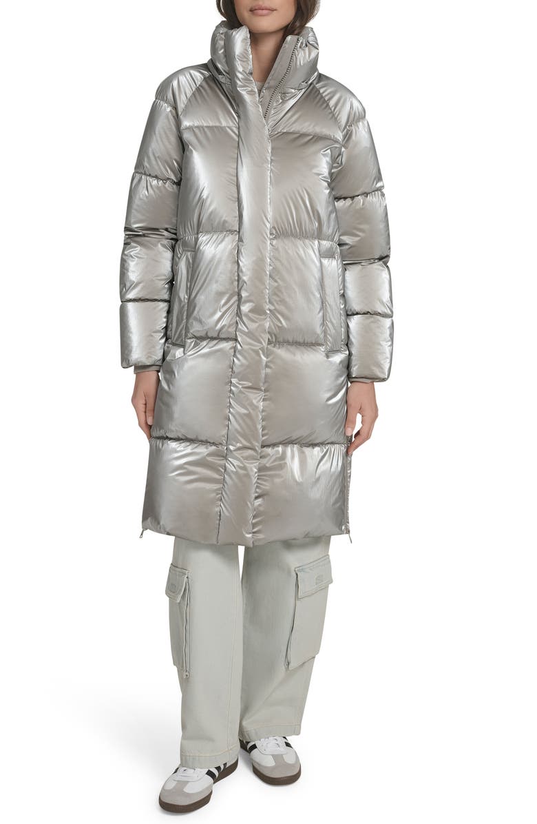 Levi's Water Resistant Mid Length Hooded Puffer Jacket, Alternate, color, Silver