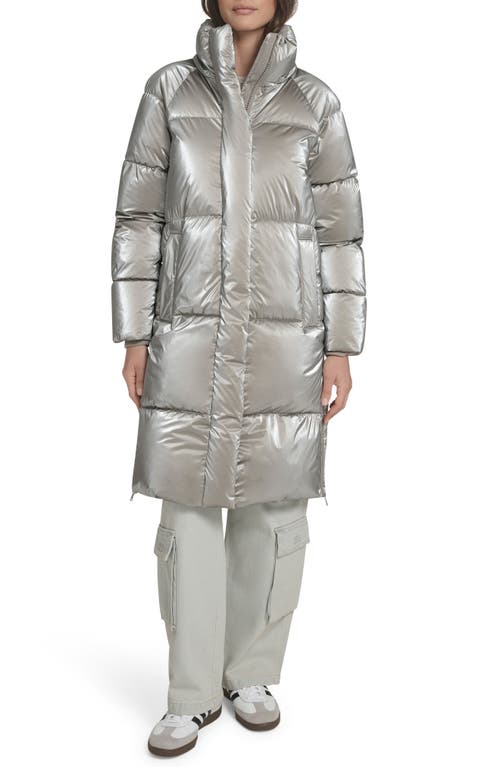 Levi's Water Resistant Mid Length Hooded Puffer Jacket In Silver