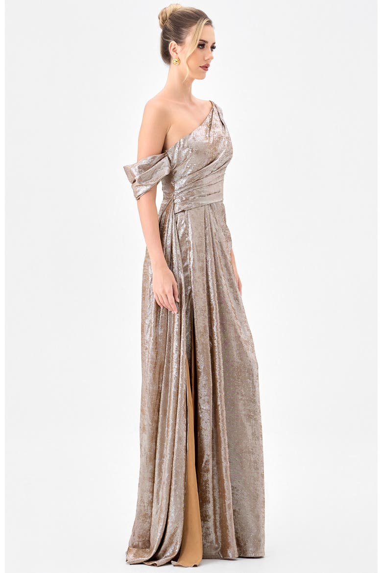 Ginnie Draped Sash Gown, Alternate, color, SILVER