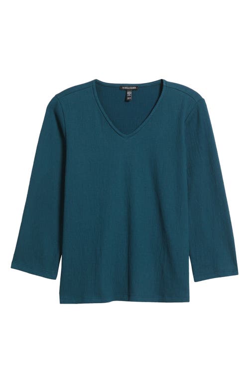 Eileen Fisher V-neck Texture Top In Blue